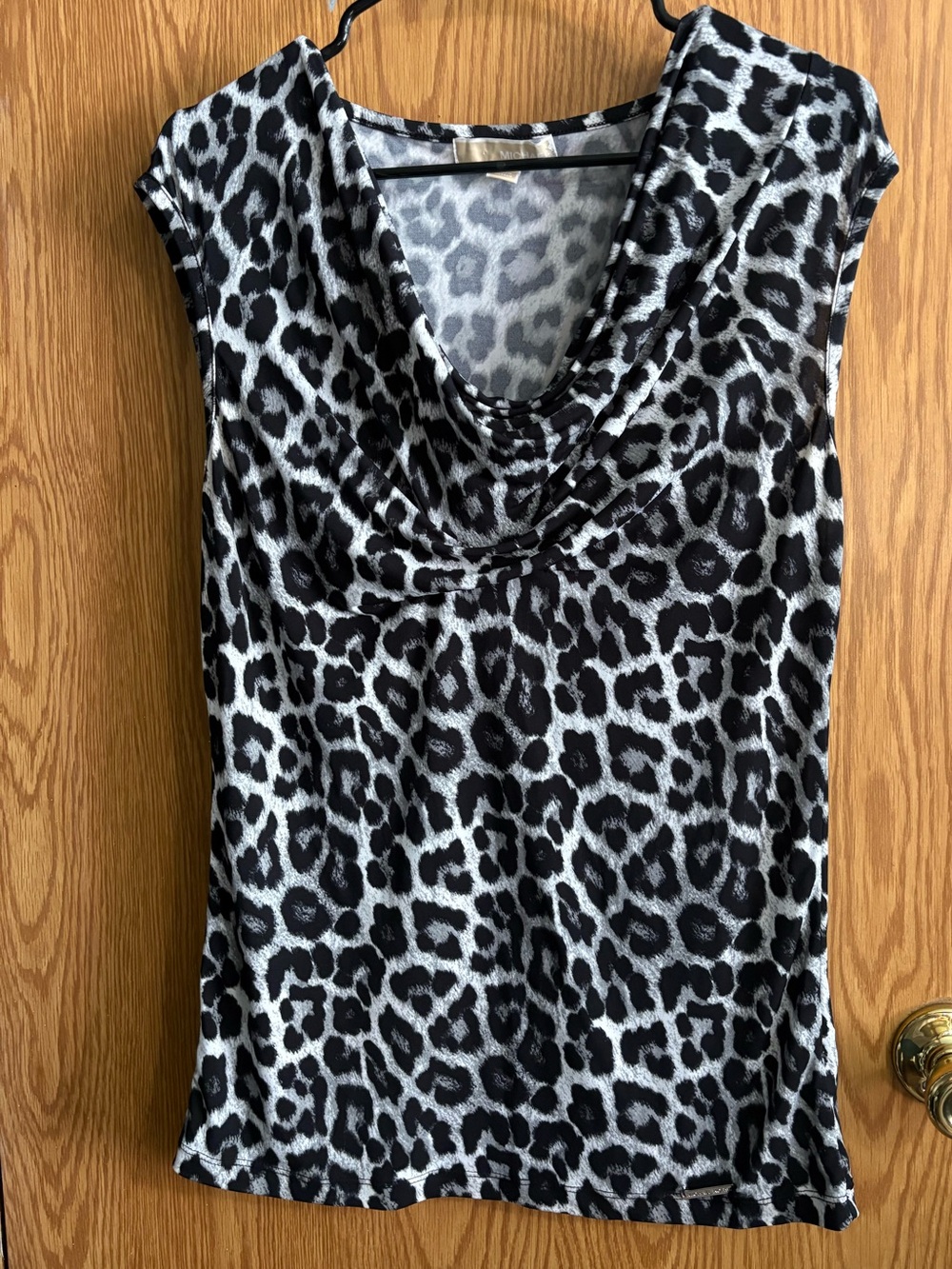 MICHAEL Michael Kors Black & White Leopard Cowl Neck Sleeveless Top